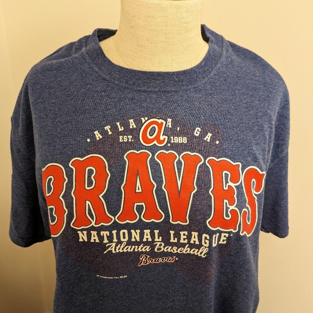Atlanta Braves Baseball Tee Shirt Blue Red Size Large